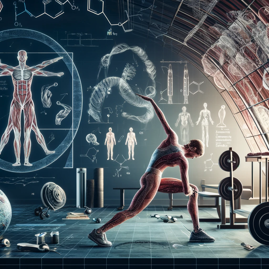Figure posing in a lab llustrates the importance of stretching in health and fitness.